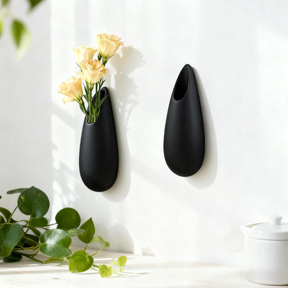 DOCFLVAS Sculptural Wall Ceramic Vase — 2 Pack Black Hanging Sconce Vase | Turn Flowers into Art — Decorative Ceramic Wall Sconce for Single Stem Displays