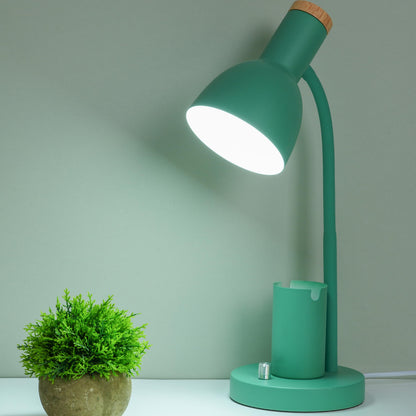 YSJUENAII Desk Lamp with Pen Holder, Green, Wood Accent, Adjustable Gooseneck, Modern Study Light (Green)