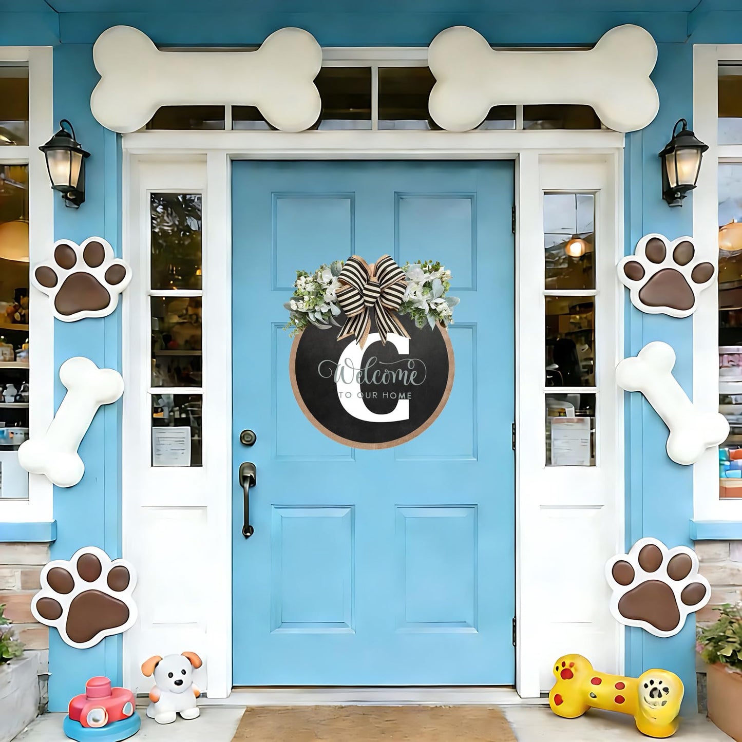 Last Name All Year Round Front Door Garland, Rustic Round Wood Wreaths wall Hanging Outdoor, Farmhouse, Porch, for Spring Summer Fall All Seasons Holiday Halloween Christmas (C)