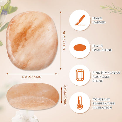 Swiffen 14 Pcs Flat Oval Massage Stone 3.5 x 1 x 2.6 Crystal Hand Carved Stone for Massages Therapy Himalayan Salt Massages Rocks Natural Pink Heated Warmer Stones for Spa Massage Salt and Sugar