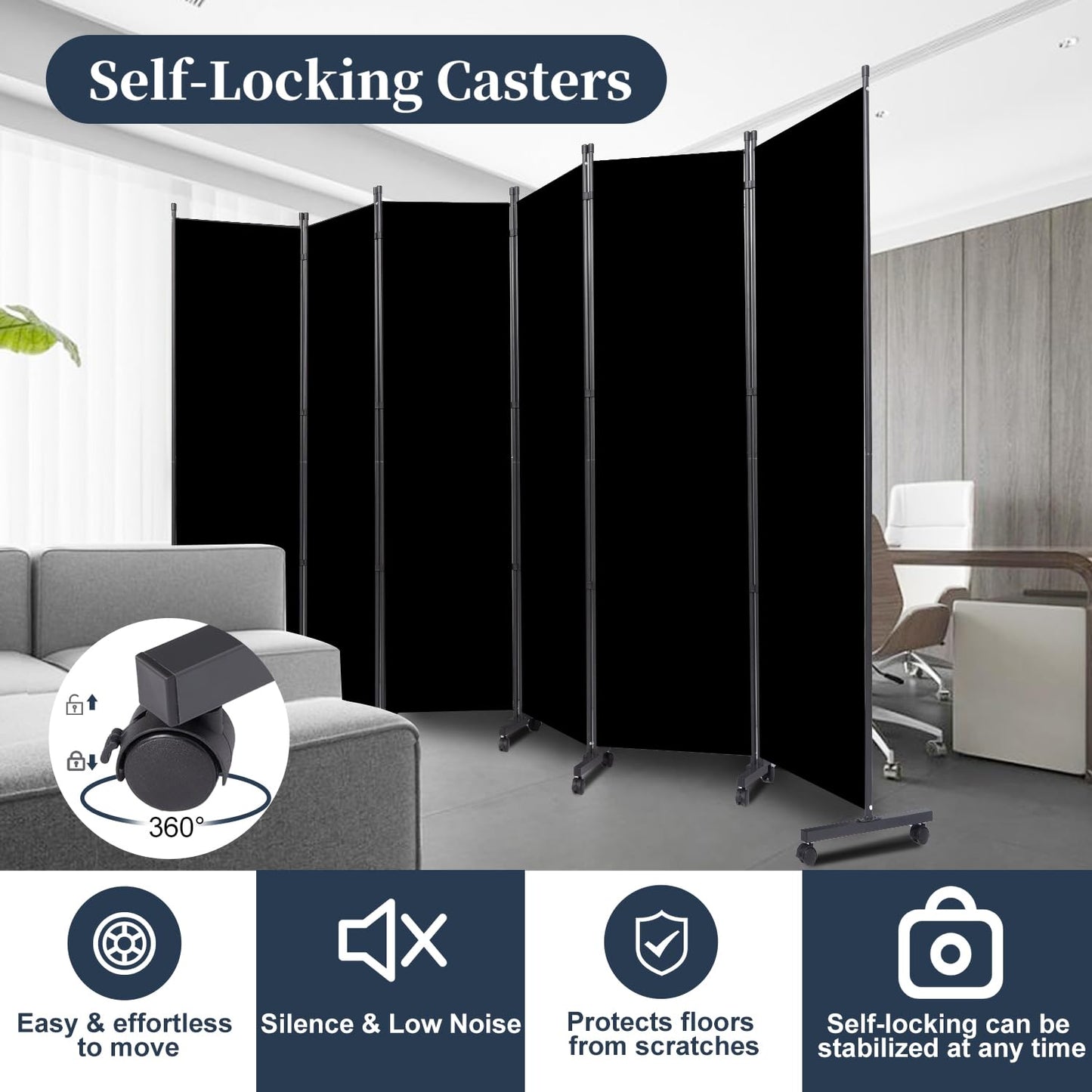 Room Divider 6 Panel-132''Wide Folding Privacy Screen,Large Partition Wall
