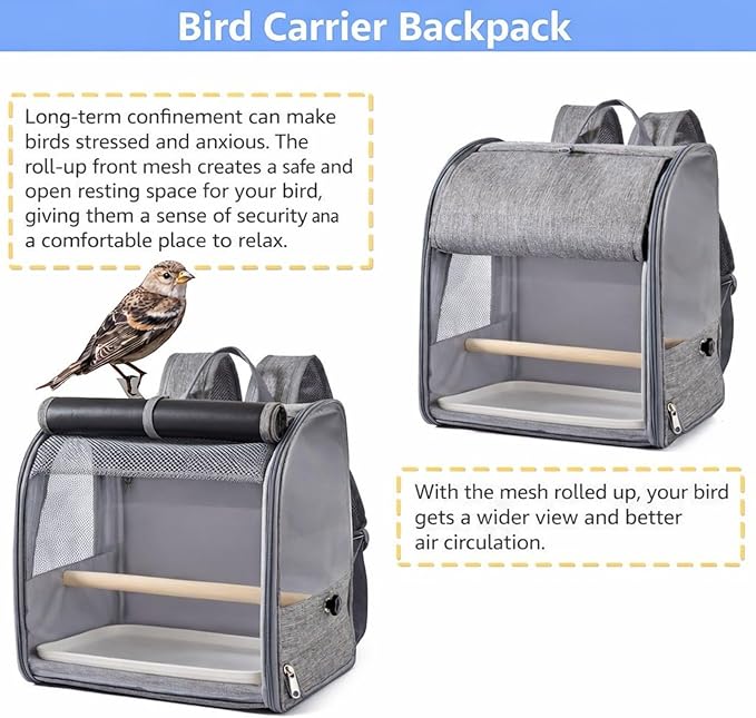 Bird Backpack Carrier,Bird Travel Cage with Standing Perch and Removable Tray,for Small Birds Parrot Parakeet,1,38 * 24 * 31cm