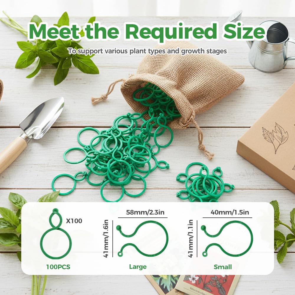 muxou Plant Stem Support,Plastic Plant Clips for Climbing Plants,Tomato Vine Clips,Plant Fixing Clips,Garden Clips (Green 100pcs)