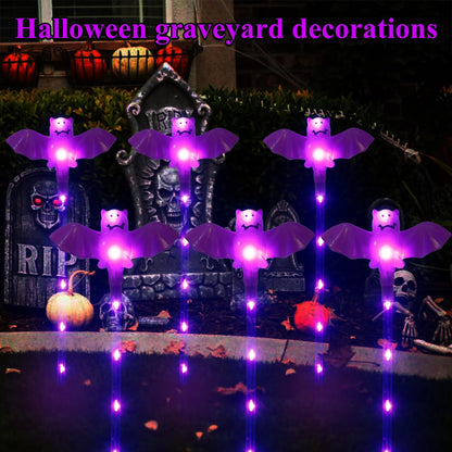Xingpold Halloween Decorations Outdoor Solar Bat Garden Lights,6 Pack 56LED Solar Halloween Bats Lights, Waterproof Solar Pathway Lights for Outside Patio Yard Lawn Grave Party Gifts Decor Purple