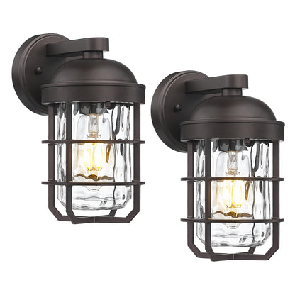 Emliviar Outdoor Wall Lanterns 2 Pack, Nautical Sconce with Water Ripple Glass, 11.3 Inch, Oil Rubbed Bronze, Model GE255BL