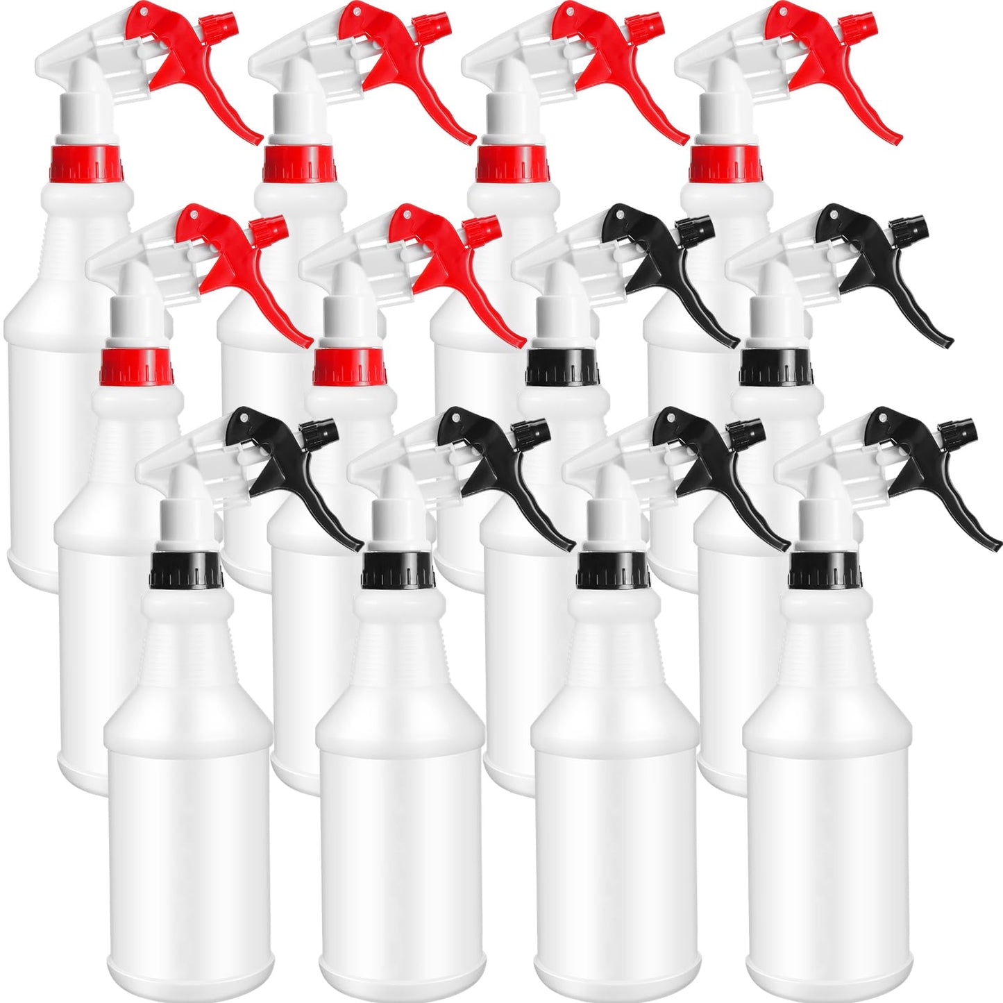 Eccliy 12 Pcs 16 Oz Plastic Spray Bottle, Adjustable Empty Reusable Sprayer for Cleaning, Planting, Water, Bathroom and Kitchen, BBQ, Commercial and Residential (Original,Red,Black)
