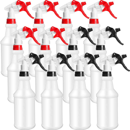Eccliy 12 Pcs 16 Oz Plastic Spray Bottle, Adjustable Empty Reusable Sprayer for Cleaning, Planting, Water, Bathroom and Kitchen, BBQ, Commercial and Residential (Original,Red,Black)