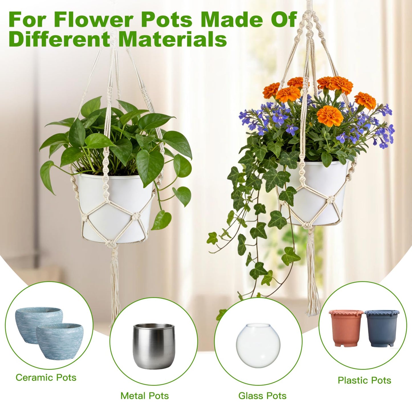 Oligei 2 Pack Macrame Plant Hanger, 34"/41" Hanging Planters for Indoor Plants, Strong Hanging Planter Holder with 2 Hooks (Pots Not Included)