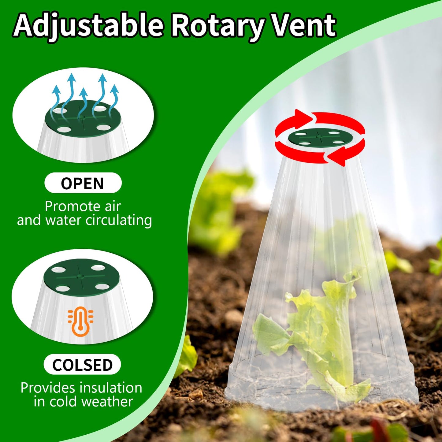 Webuys Garden Cloches for Plants, 30 Pack Garden Cloche with Rotary Vent, Reusable Bell Plant Covers, Plant Cloche Protectors from Animals Snails Birds Chickens, 7.9" H X 6.7" D (Transparent)