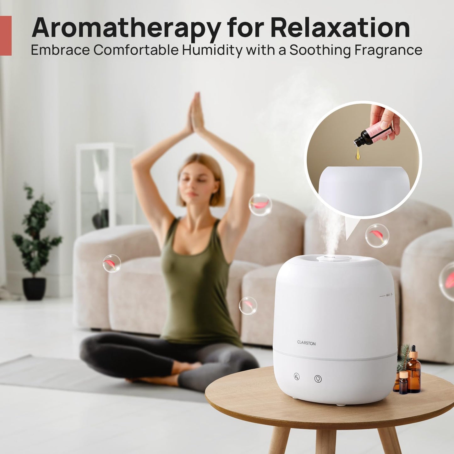 2L Cool Mist Humidifier for Bedroom with 360° Adjustable Nozzle, High and Low Mist Levels, Ultra-Low Noise, Light-Off, No BPA, Auto Shut Off, Ideal Baby Humidifier with Easy Top Filling