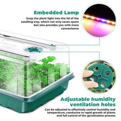 Ryscam Seed Starter Tray with Grow Light, 192-Cell Seed Starter Kit, Seedling Starter Trays with Humidity Domes, Automatic Timer, Adjustable Light Indoor Gardening Plant Germination Trays
