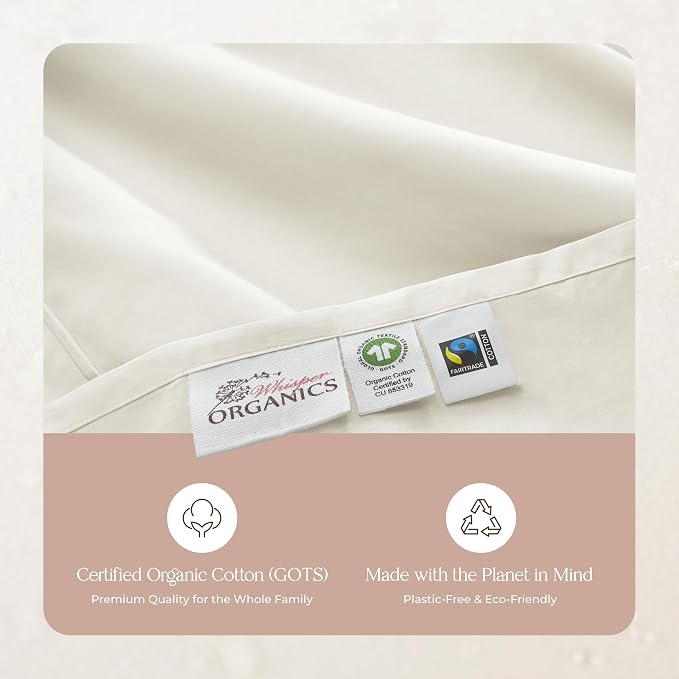 100% Organic Cotton Duvet Cover Queen Size - Naturally Soft Lightweight & Cooling Duvet Cover Set with Decorative Shams - Premium GOTS Certified 300 Thread Count Sateen Weave (Natural, Queen)