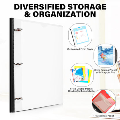 WOT I Telescoping Project Organizer, Refillable 3 Ring Binder with Dividers and Pockets, 13 Pocket Folders, 1 Inch 3 Rings, White