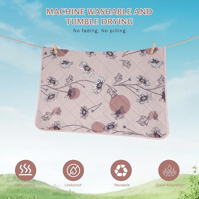 IEUUMLER Washable Pee Pads for Dogs, 2 Pack Non-Slip & Waterproof Pack Whelping Pad, Reusable Washable Puppy Potty Training Pad with Fast Absorbent for Playpen EU007 (Pink Daisy, 36"X41"-2pcs)