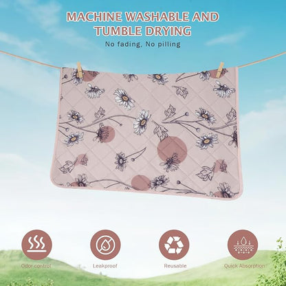 IEUUMLER Washable Pee Pads for Dogs, 2 Pack Non-Slip & Waterproof Pack Whelping Pad, Reusable Washable Puppy Potty Training Pad with Fast Absorbent for Playpen EU007 (Pink Daisy, 30"X20"-2pcs)