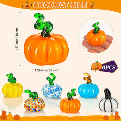 ALDMIO 6 Pcs Halloween Hand Blown Glass Pumpkin Decorations, Mini Pumpkins Halloween Pumpkin Figurines, Glass Fruit Decor for Thanksgiving Ornament, Fall Harvest and Collectible Figurine Present
