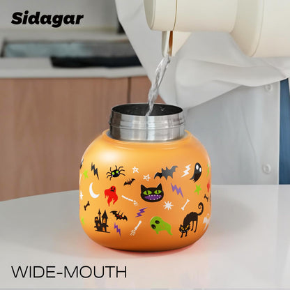 Sidagar 22 oz Tote Water Bottle with Straw and Carry Handle, Wide Mouth Vacuum Insulated Stainless Steel Tumbler, Travel Coffee Cup for Women Easy Carry, Halloween