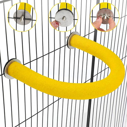Rypet U Shape Parrot Perch Stand Toy for Paw Grinding Clean Stick Exercise, Rough-Surfaced Quartz Bird Perch Standing Cage Accessories for for Small Parakeets Cockatiels Conures Macaws (Yellow M)