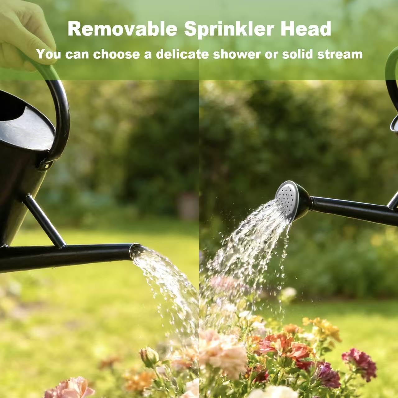 Watering Can for Outdoor&Indoor Plants，1.5 Gallon（5.7L） Metal Watering Can with with Removable Spout，Large Galvanized Steel Garden Flower Water Can Watering Pot with 2 Handles ，Black