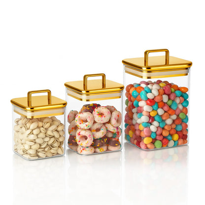Clear Acrylic 3-Pack Apothecary Jars with Gold Lids Airtight Decorative Containers for Bathroom, Kitchen & Home Elegant Canisters for Cotton Pads, Bath Salts & Snacks