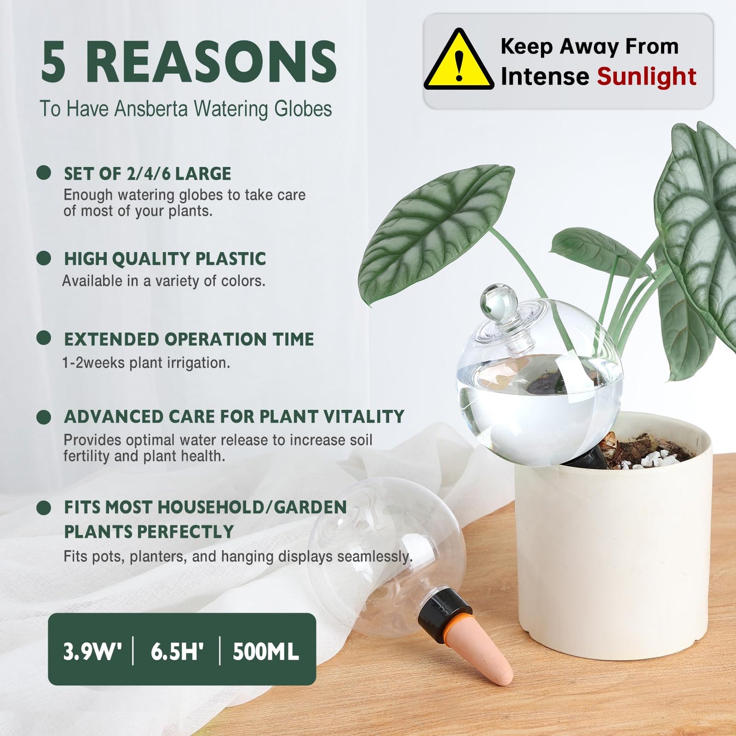 Ansberta 4 Pack Plant Watering Globes with Covers 17oz Self Watering Planter Insert, Plastic Water Bulbs, Indoor/Outdoor Plant Watering Devices for Automatic Drip Irrigation