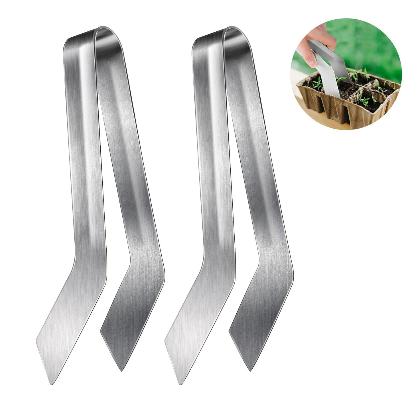 2 Pcs Seedling Transplant Tongs, 8.85 Inch Stainless Steel Gardening Plants Transplant Tongs Seed Planting Tool Seedling Remove Transplant Tongs for Reducing Root Damage (2 Pcs, 8.85 inch)
