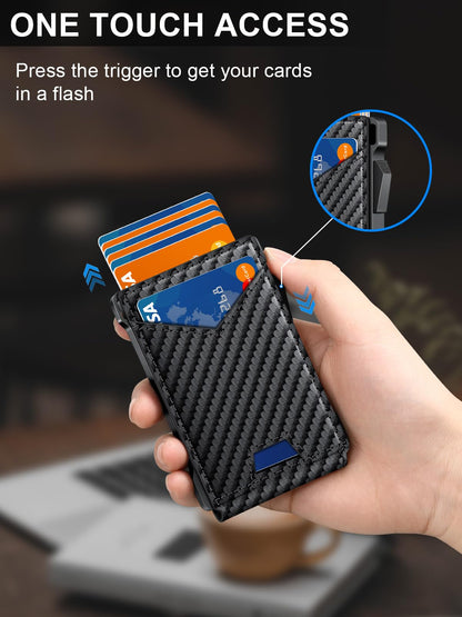 Wallet for Men RFID Wallet with 2 ID Windows & Money Clip, Slim Pop Up Card Holder for 10-12 Cards, Bifold Minimalist Smart Wallet for Front Pocket, Compact Metal Credit Card Holder, Gifts for Men