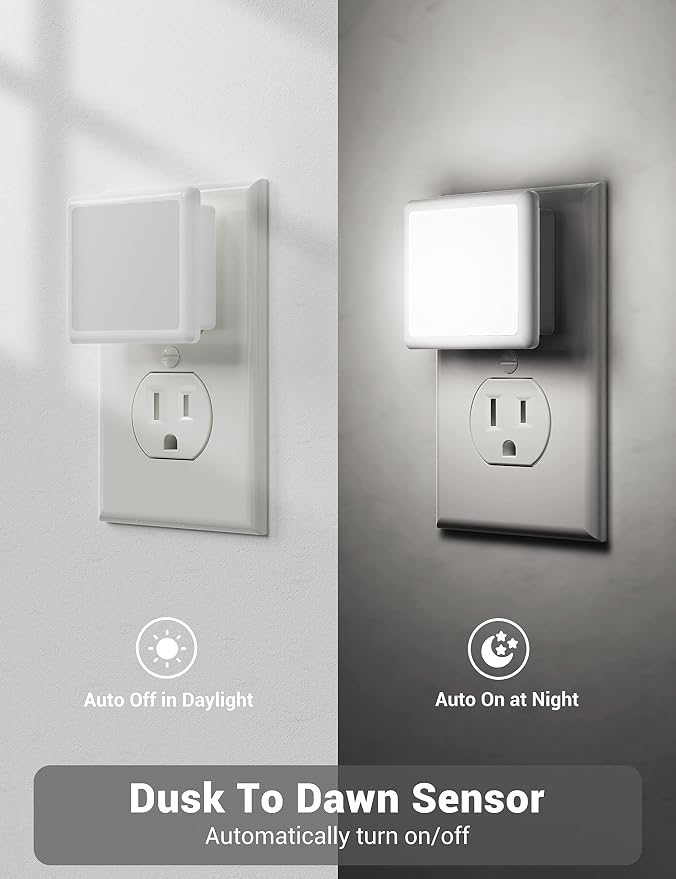 JandCase Night Lights Plug into Wall, LED Night Light with Light Sensors[2 Pack], 5000K Bright Night Light for Bathroom,Nightlight Plug in Suitable for Living Room, Adults, Hallway