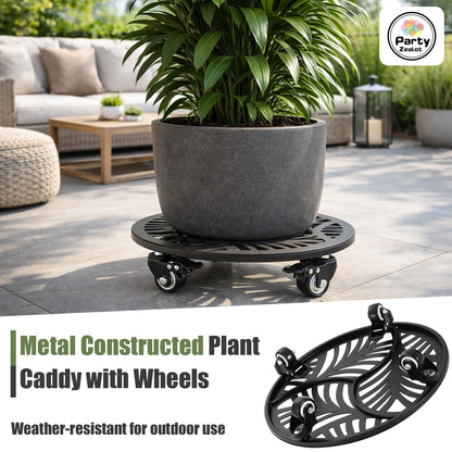 1 Pack Metal Plant Caddy with Wheels 12 Inch Large Heavy-duty Rolling Plant Stands with Casters Wheeled Planter Dolly Pot Mover Rollers Rust-proof Round Garden Trolley Coasters for Indoor Outdoor Use
