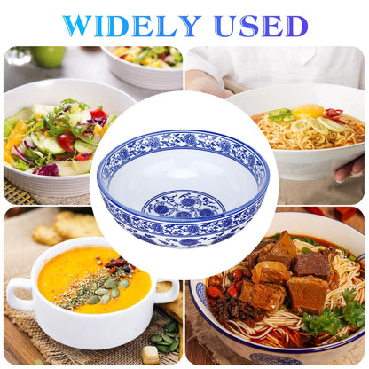 Luxshiny Blue White Porcelain Bowl, 8 Inch Chinese Ceramic Bowl Asian Serving Container for Salad Pasta Rice Porridge Fruits Udon Soba