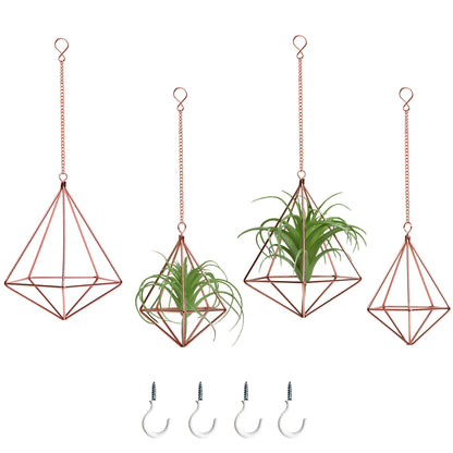 libproqia Hanging Air Plants Holders Geometric Airplant Hangers Rose Gold Tillandsia Holder Metal Pink Himmeli Metal Airfens Planter for Home Décor 4Pcs …