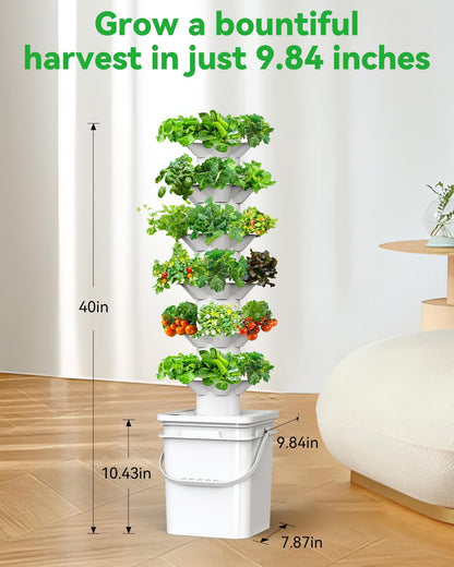 sjzxuv Vertical Hydroponics Growing System Kit, Indoor Outdoor Gardening System Kits, Herb & Fruits Growing Hydroponic Tower, 6 Layers (36 Pods)