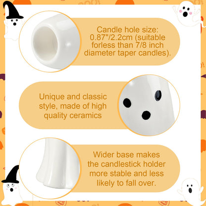 Reallnaive 2 Pcs Halloween Ghost Candlestick Holders Cute Ghost Shape Candle Stick Holders Ceramic Taper Candleholder for Holiday Wedding Party Home Decorative Table Centerpiece Not Included Candle