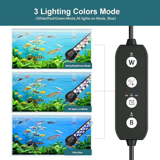 SEAOURA Led Aquarium Light with Timer, Submersible Aquarium Plant Light, Fish Tank Light with Auto On/Off, 3 Lighting Modes, Adjustable Brightness (15 inch for 16-27inch Planted Tank), 9W