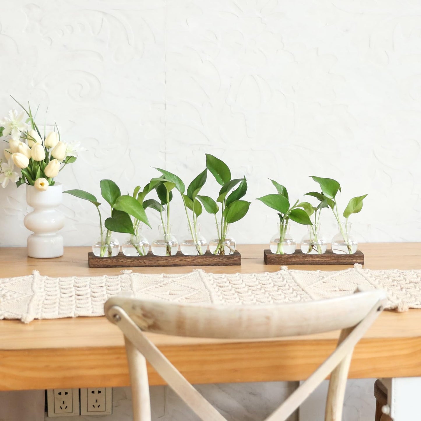Bettstation Plant Propagation Station, Plants Terrarium with Wooden Stand Bulb Glass Vase Planter Gift for Plant Lovers Home Office Decor