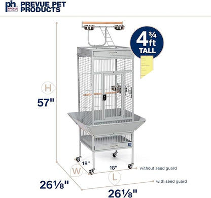 Prevue Pet Products Wrought Iron Select Bird Cage - Large Steel Cage with Rolling Stand, Seed Guards, and Playtop, Durable Design, Ideal for Conures and Medium Birds - Chalk White