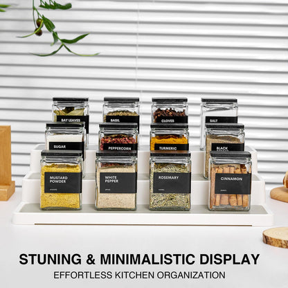 MUVEKA Glass Spice Jars with Bamboo Lid, 4oz Square Spice Containers for Pantry Organization, Seasoning Bottles with Labels, Spoons, Funnel for Salt Sugar
