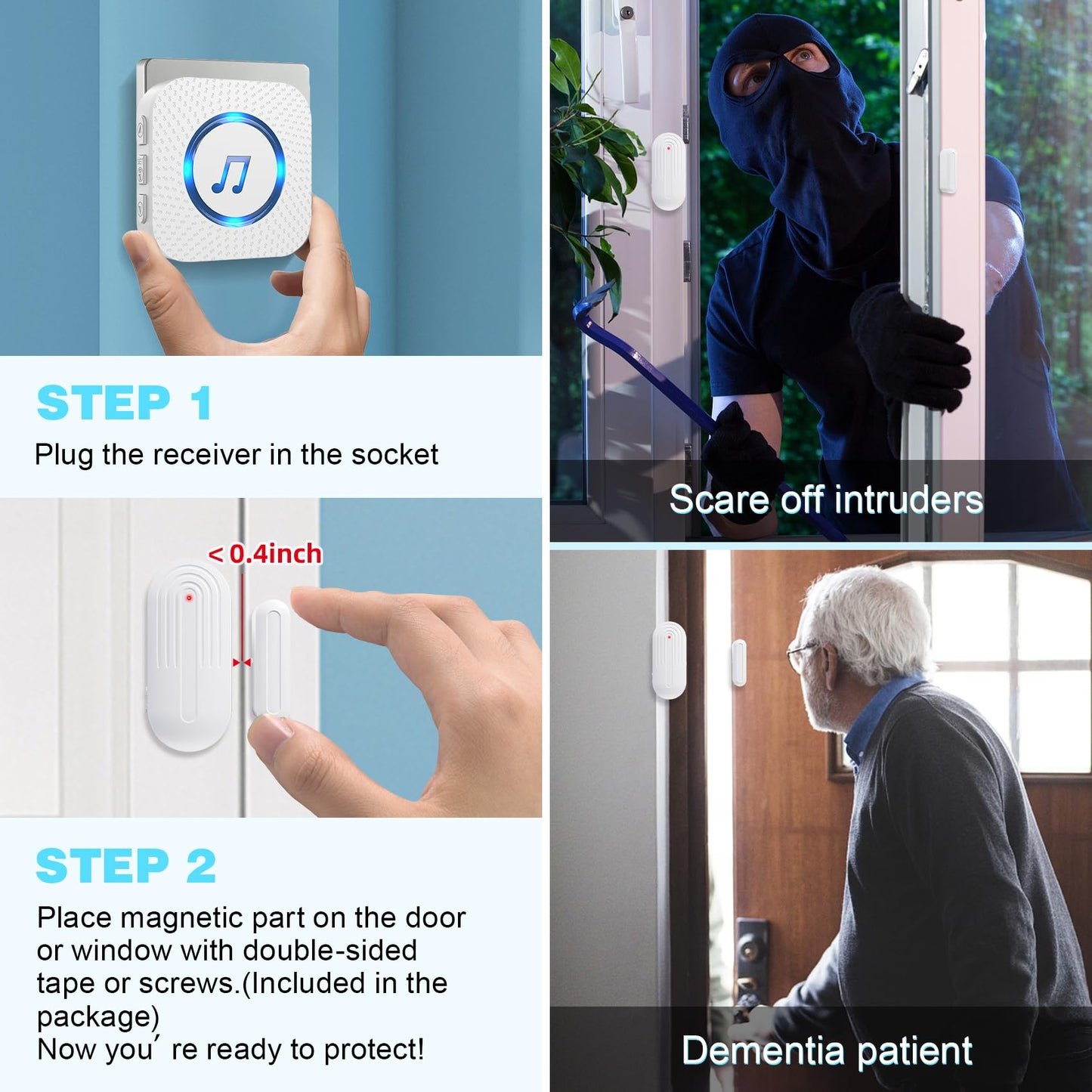 SanJie Wireless Door Chime Sensor, When Door Opens, Entry Alarm for Business/Home/Kids, 5 Adjustable Volume Ringer Alert 2 Sensors + 1 Receivers, 500 FT Range,26 Chimes