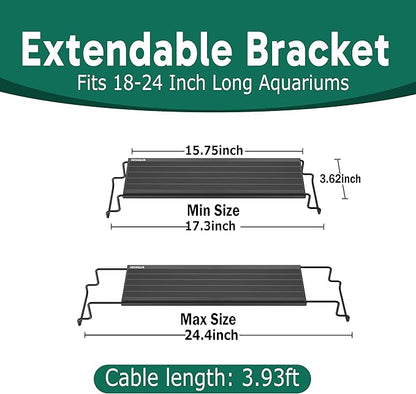 24/7 LED Aquarium Light for 18-24 Inch Plant & Fish Tank IP68, 12-Color & Gradient & Full Spectrum with Sunrise-Daylight-Moonlight, Auto On/Off, Brightness, Extendable Brackets for Freshwater