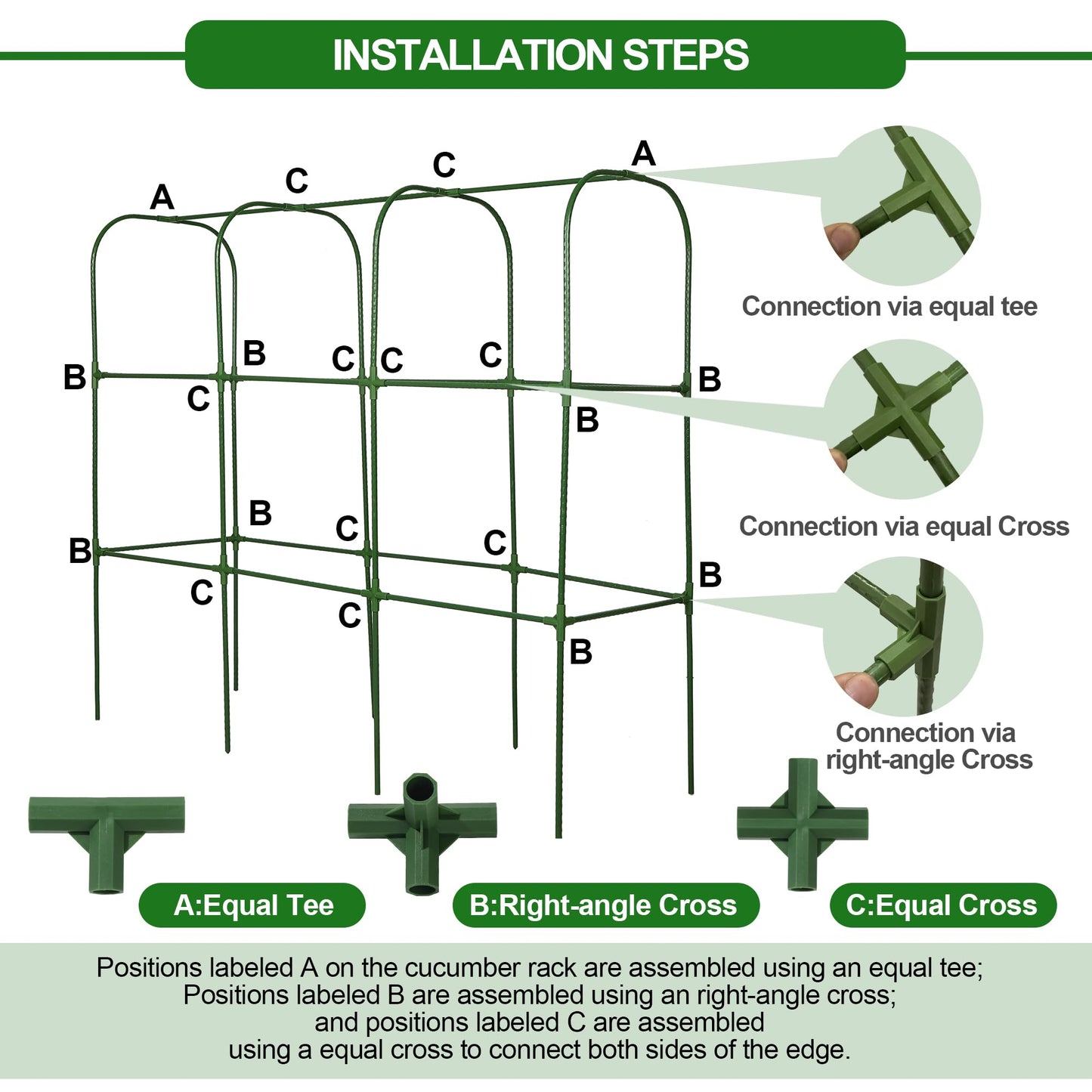 Garden Cucumber Trellis for Climbing Plants, Outdoor Metal Garden Arch Trellis, Plant Support for Vegetables Tomato Trellis Raised Garden Bed (Green, 47.2" Lx21.6 WX47.2 H-M)