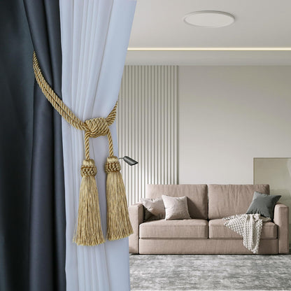 Fenghuangwu Magnetic Curtain Tiebacks 2 Pack Tassel Curtain Tieback Modern Handmade Tie Backs,Decorative Tassel Holdback for Draperies,Window Decor（Gold）