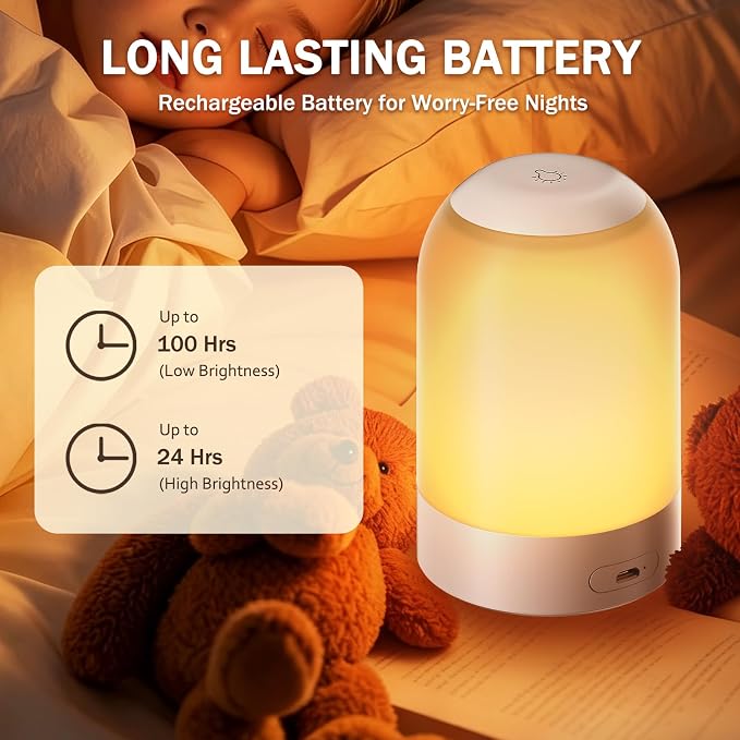 G Keni Portable Night Light, Rechargeable Touch Nightlight with Amber Warm White Light, Dimmable Egg Night Light with 1H Timer, Cordless Bedside Lamp for Baby Nursery, Kids, Bedroom & Nightstand