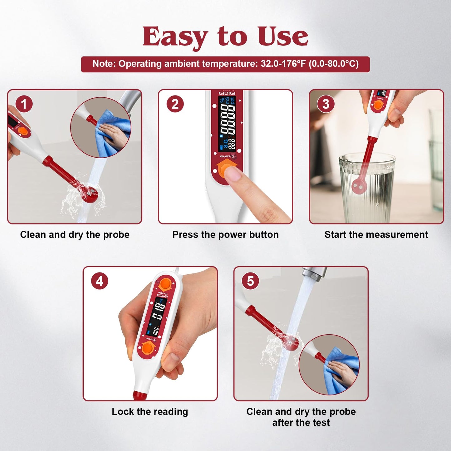 GIDIGI Salinity Meter Food Digital Salt Tester Portable Salinometer Reader Measure Salt in Fermenting Hot Soup Cooking Water Salty Food Liquid EC TDS Meter Hydrometer for Lab Water Test Aquaculture