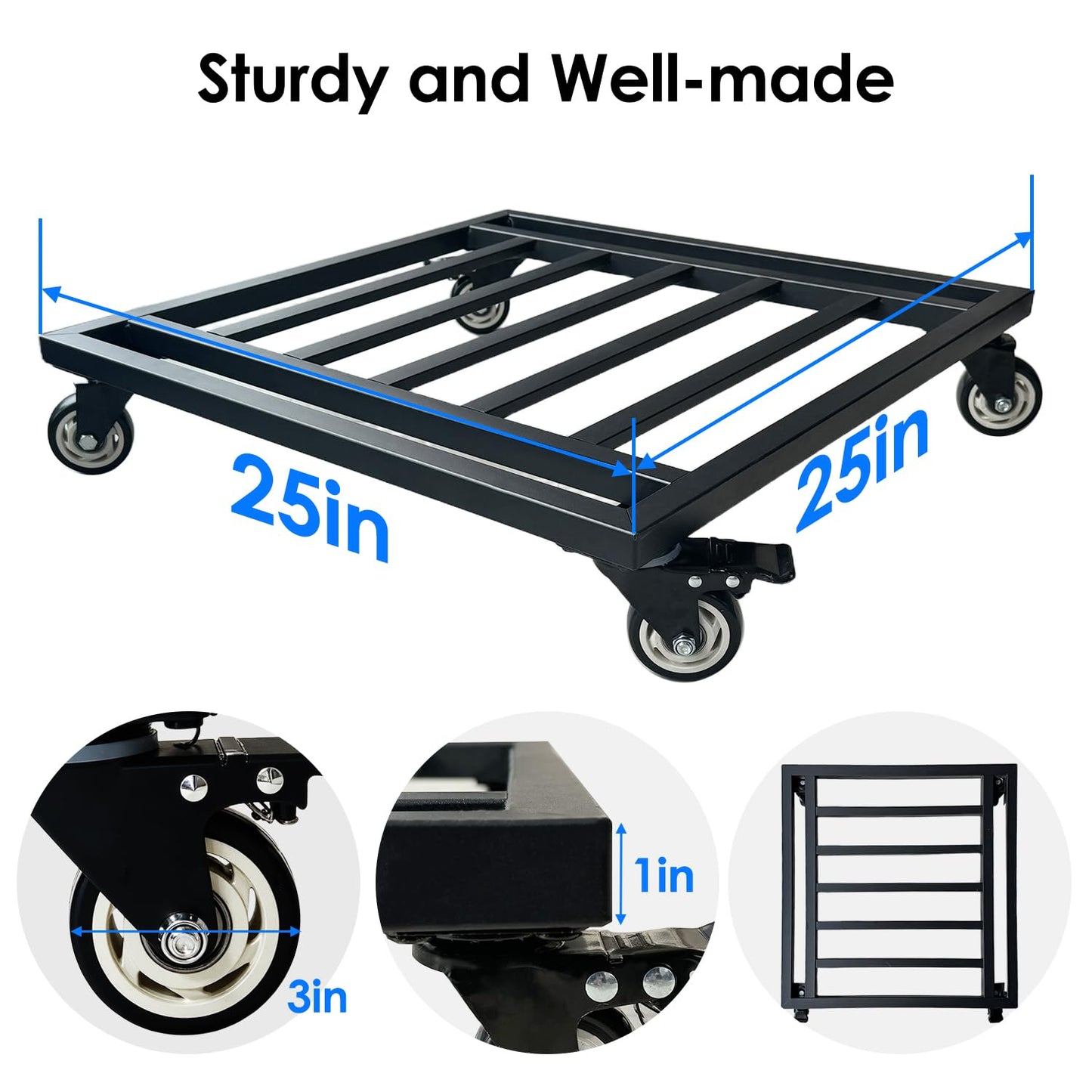 Hongsane 25" Plant Stand with Wheels Heavy Duty,Extra Large Metal Plant Caddy with Industrual Caster,Rolling Square Plant Rollers for Large Pots Plants,Plant Dolly for Indoor Outdoor Use