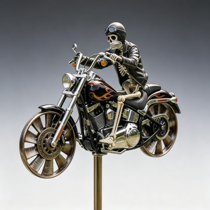 Skeleton Motorcycle Wind Spinner, Biker Skull Windmill Stake with Rotating Wheels, Resin Outdoor Sculpture Ornament for Patio Yard Garden1