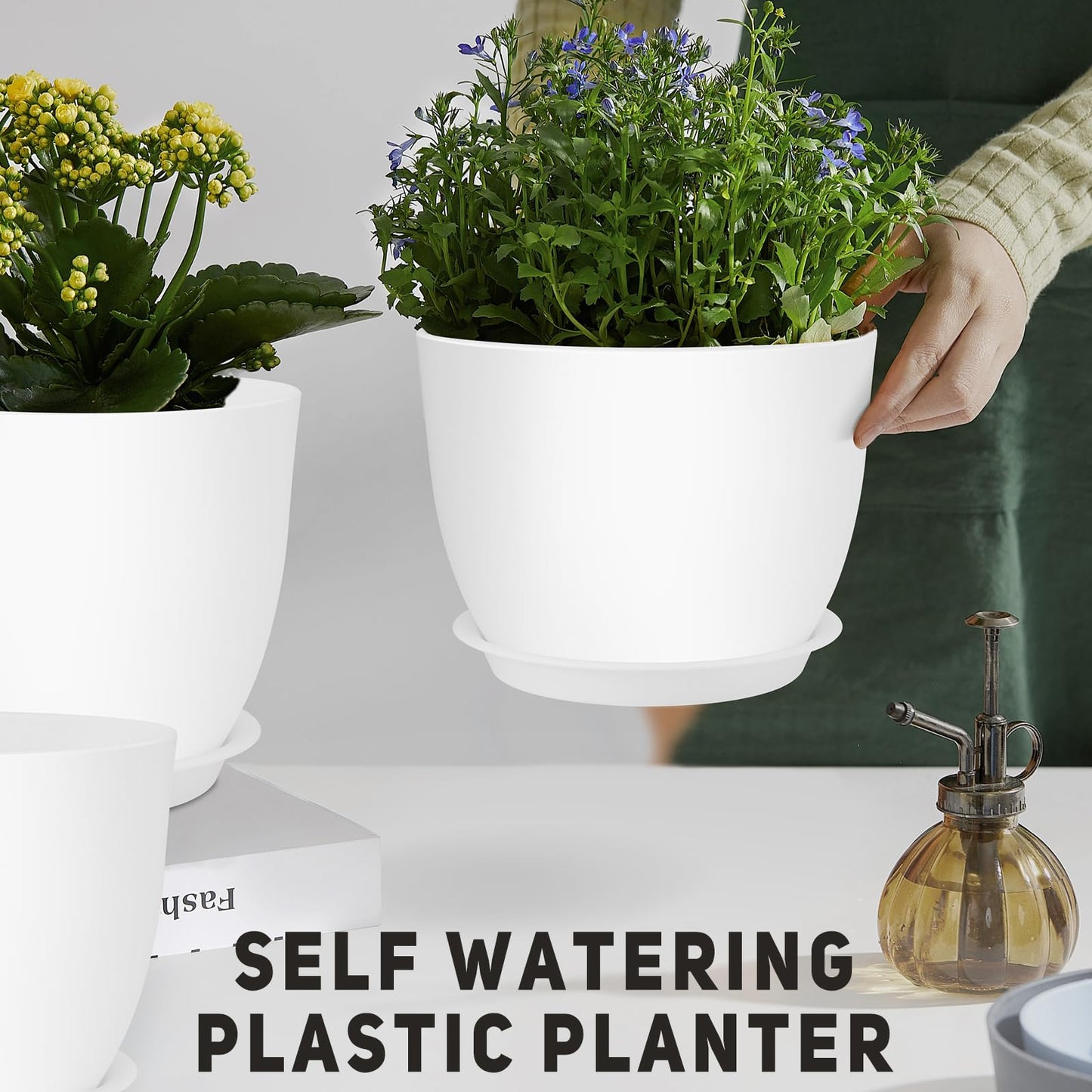 YNNICO Plant Pots 12 10 9 Inch Set of 3, Flower Pots with Multi Mesh Drainage Holes