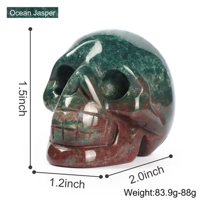 Artistone Ocean Jasper Hand Carved Crystal Skull Statue for Halloween Decoration Spiritual Healing Stone 2 Inch