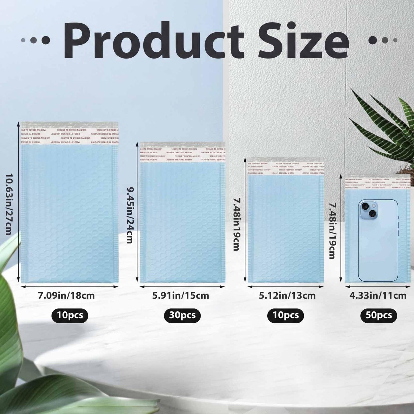 Henoyso 100 Pcs Bubble Mailer 4 Sizes Self Adhesive Waterproof Padded Envelopes Cushioning Seal Bubble Shipping Envelopes for Mailing Packaging Small Business Packing Supplies (Blue)