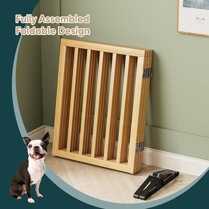 Semiocthome Solid Bamboo Dog Gate with 2 Stands, Freestanding Pet Gates for Doorways and Stairs, 24" Height-4 Panels Puppy Gate for The House, Fully Assembled Indoor Gate Safety Fencee - Natural