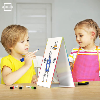 Scribbledo Table Top White Board Magnetic Easel for Kids Dry Erase Drawing Board Toddler Writing Tabletop Whiteboard with 6 Dry Erase Markers and 1 Eraser Included